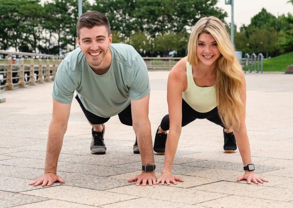 Two people exercising